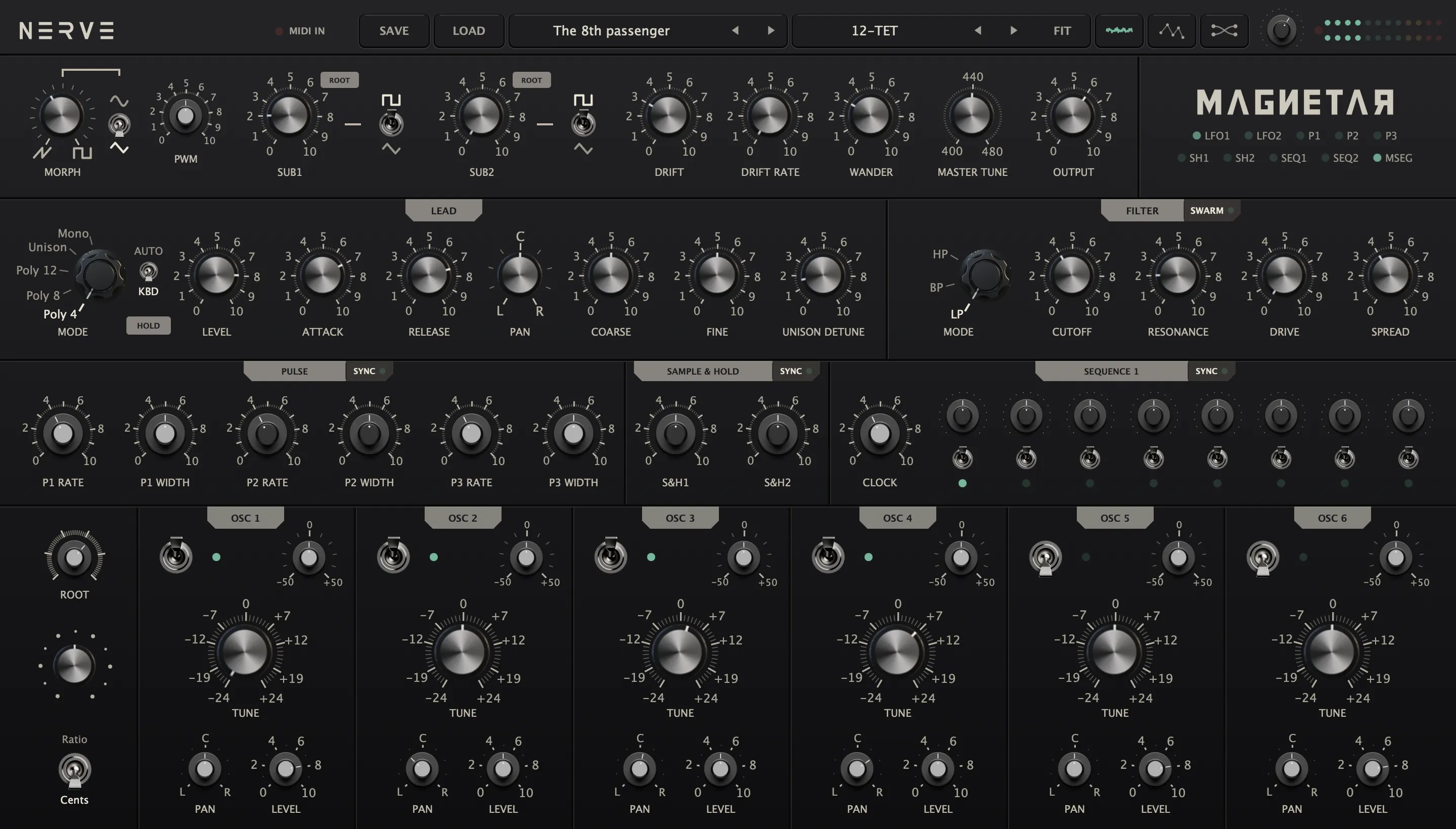 Magnetar, interface du synthétiseur
