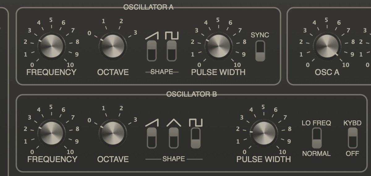 The-One CEM 3340 oscillators section - sawtooth, pulse, triangle waveforms with hard sync